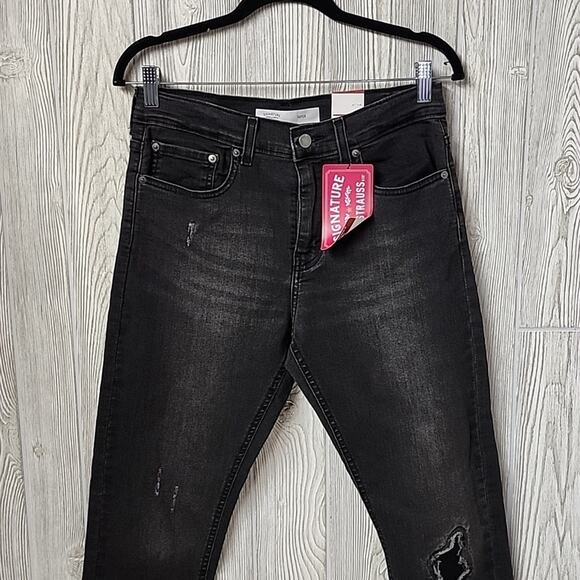Levi's Signature Black Denim Taper Jeans Distreseed Adjustable Waist Boys 18 NWT - Picture 2 of 15